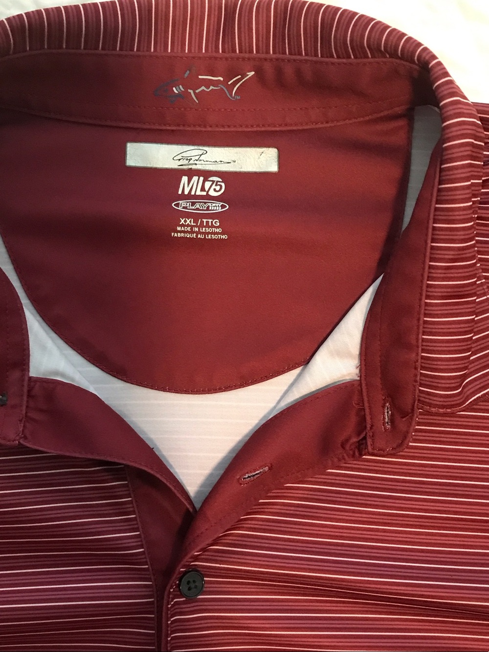 Greg Norman Collection Striped Polo in Burgundy and White